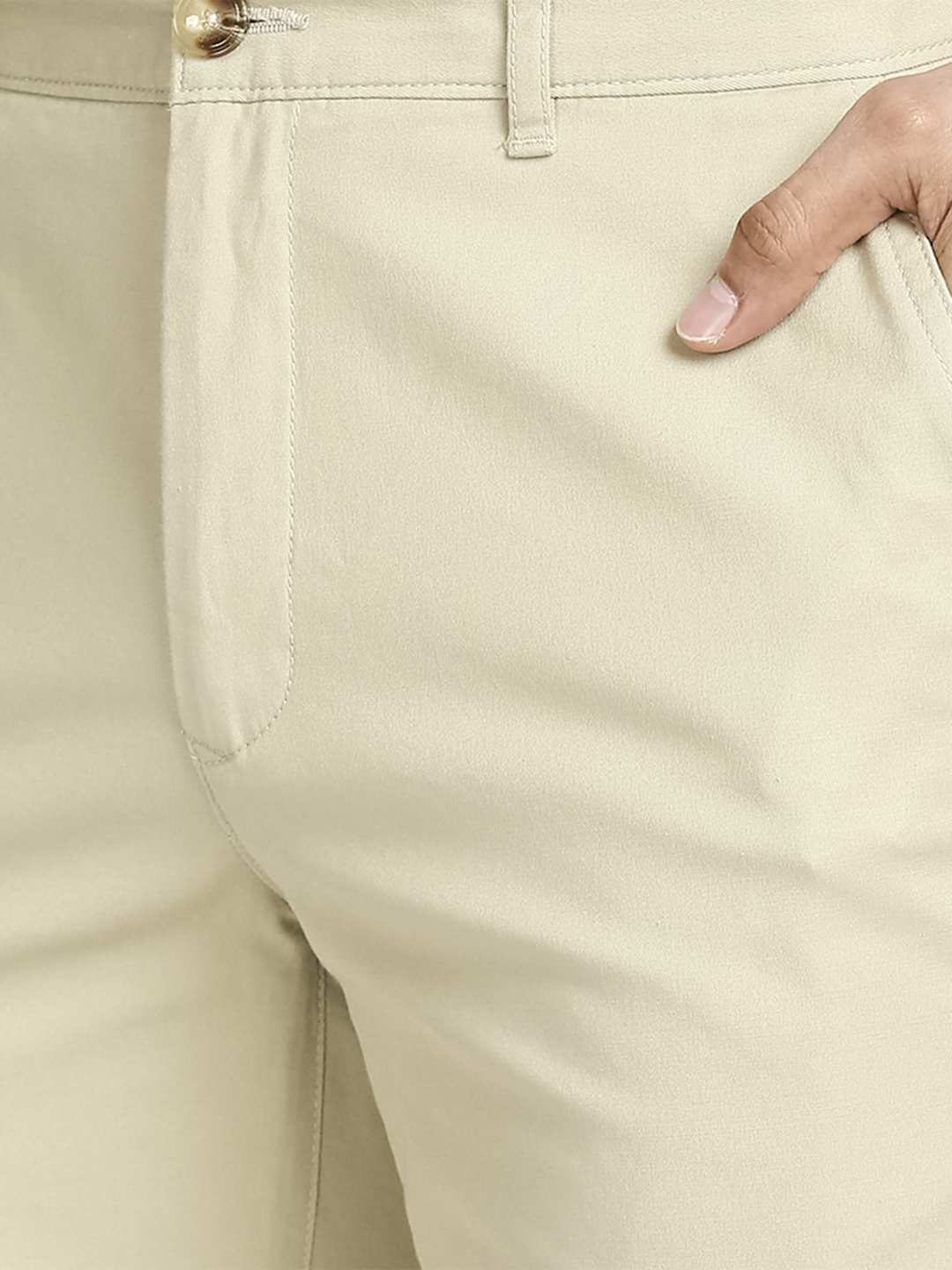 Men Khaki Tailored Fit Solid Cotton Blend Trouser - Image 6