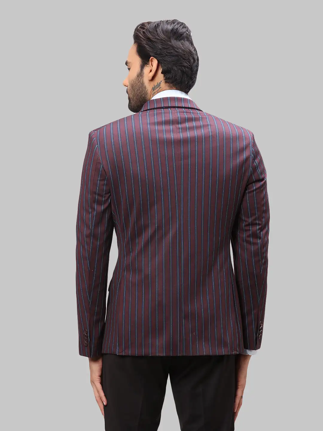 Park Avenue Men Maroon Active Fit Stripe Formal Jacket - Image 4