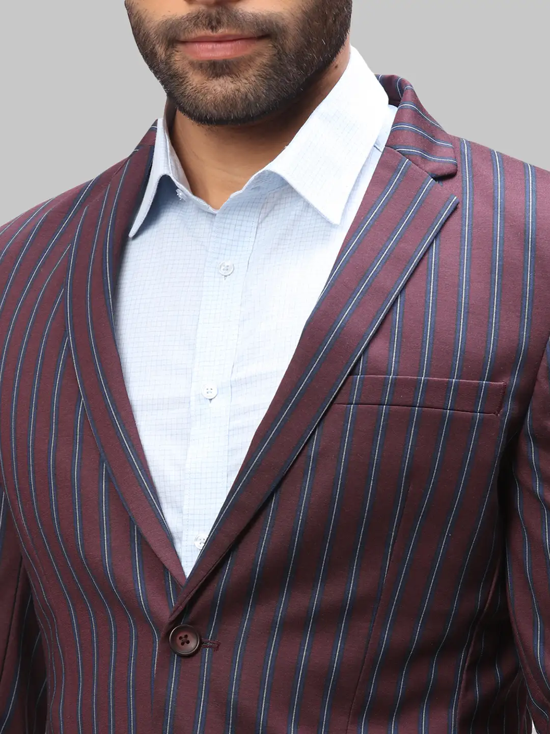 Park Avenue Men Maroon Active Fit Stripe Formal Jacket - Image 6