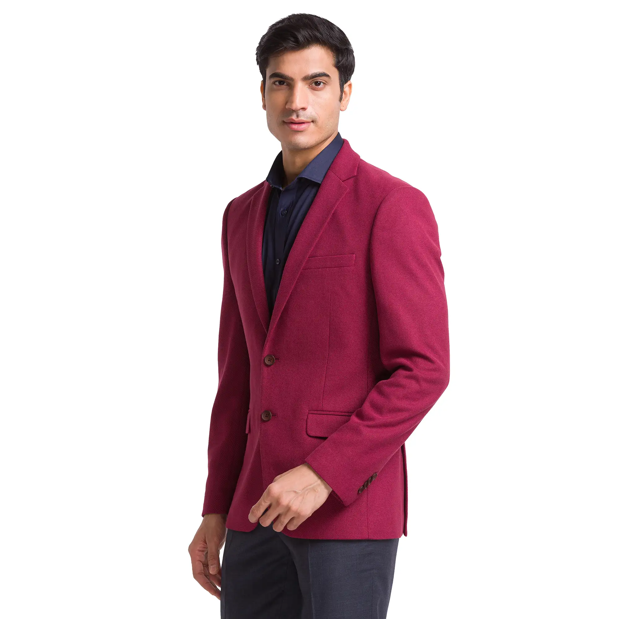 Park Avenue Men Maroon Active Fit Structure Terylene Blend Jacket - Image 3