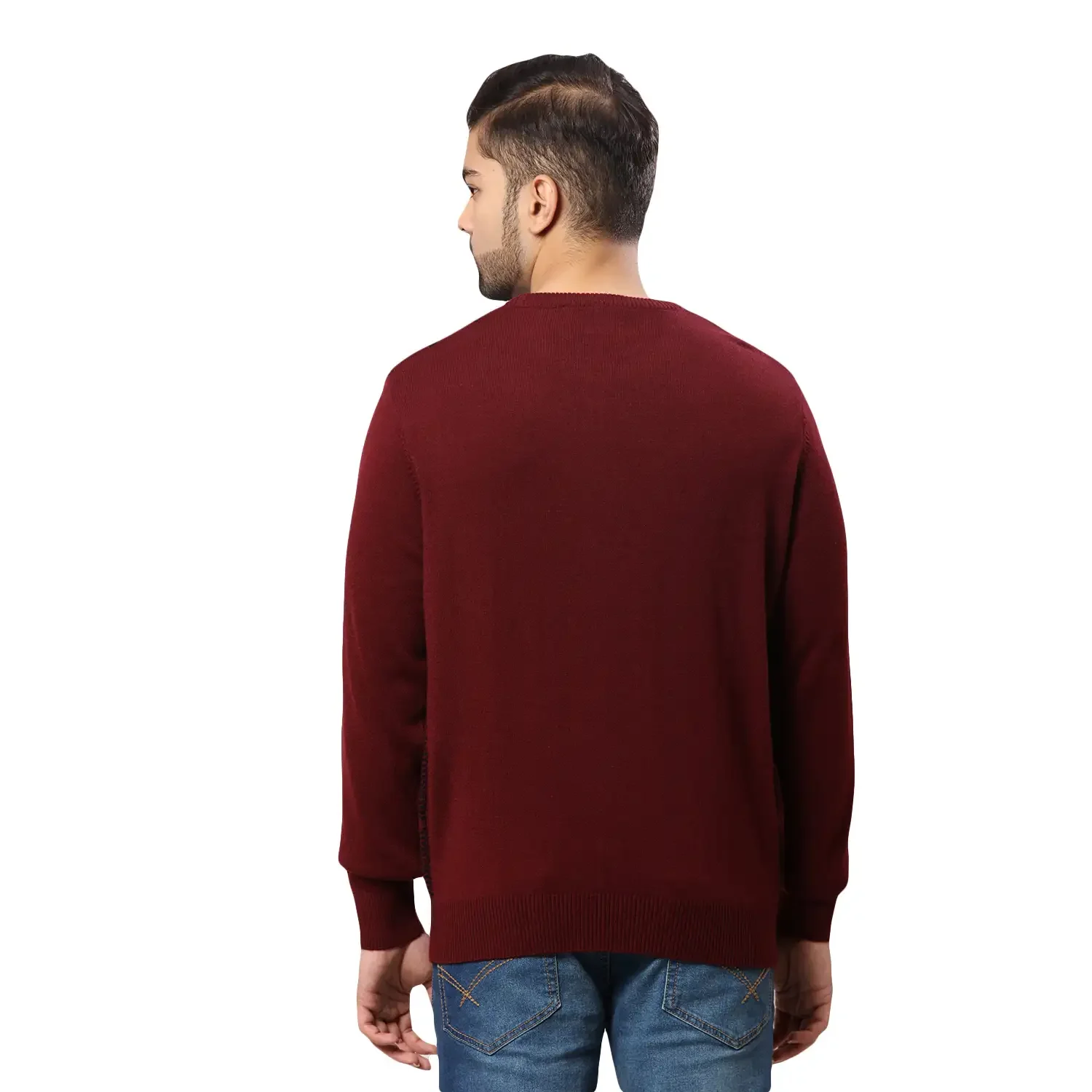 Men Maroon Argyle Acrylic Wool Blend Round Collar Sweaters - Image 4