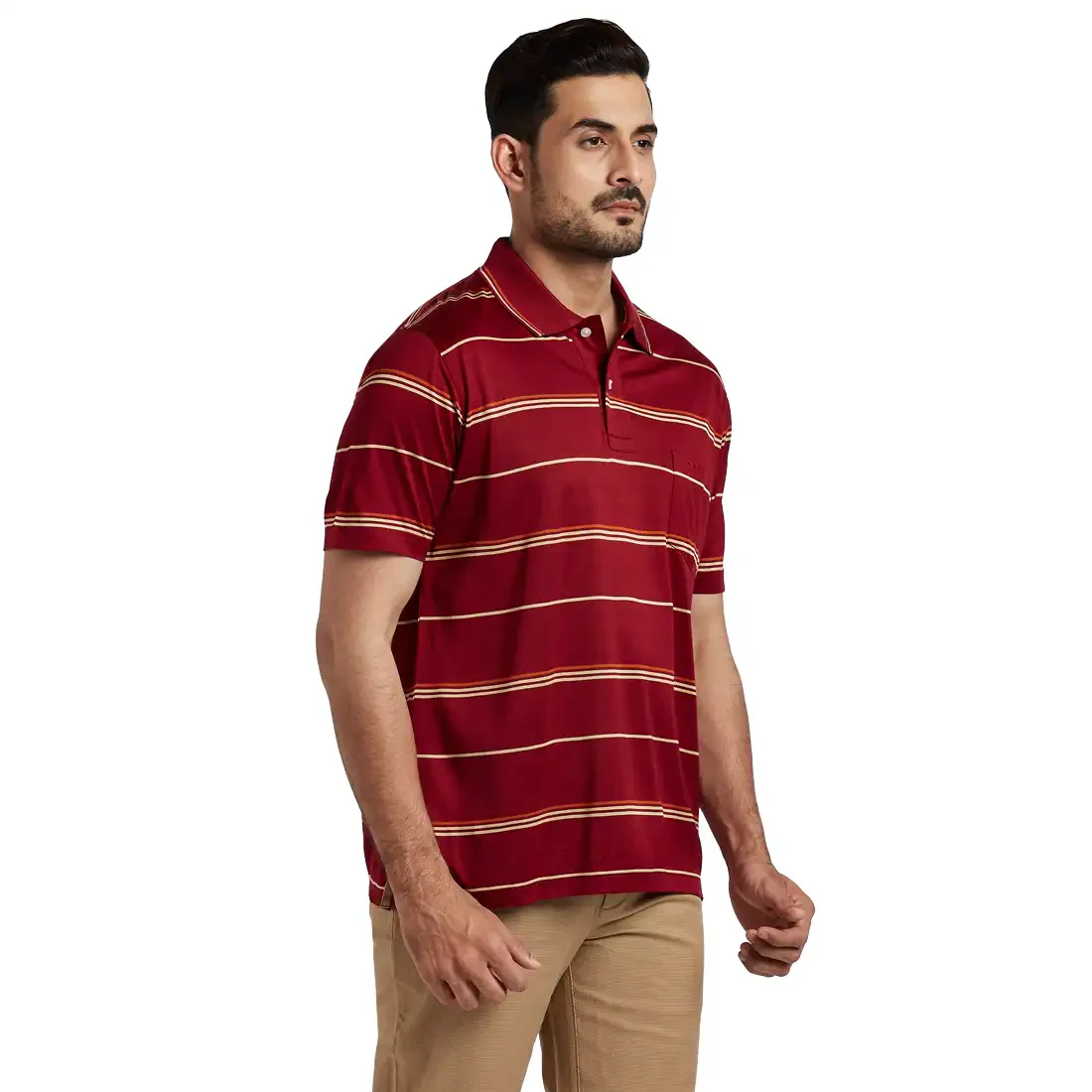 Men Maroon Classic Fit Stripe Cotton Half Sleeve T-Shirt - Image 2