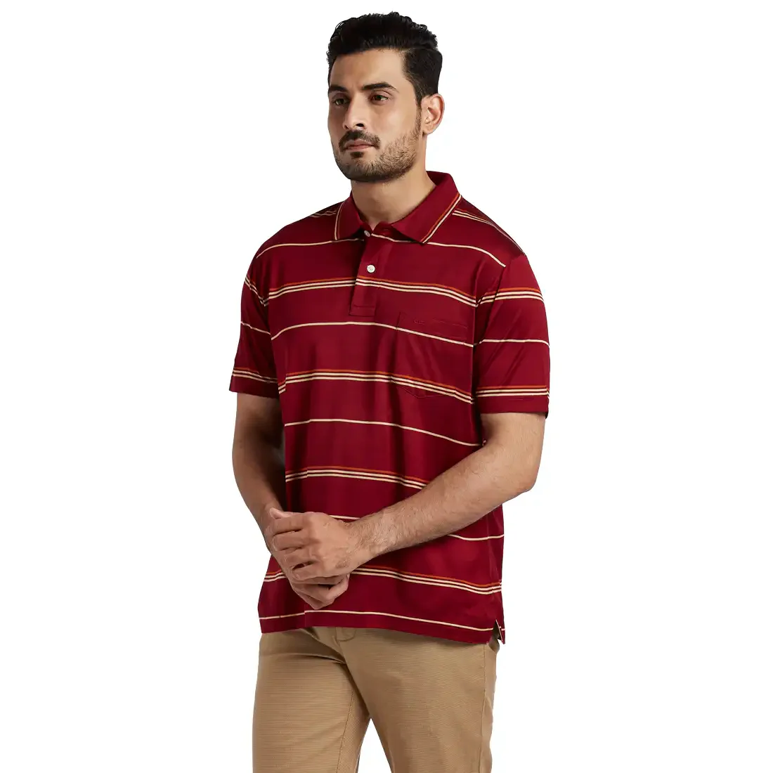 Men Maroon Classic Fit Stripe Cotton Half Sleeve T-Shirt - Image 3