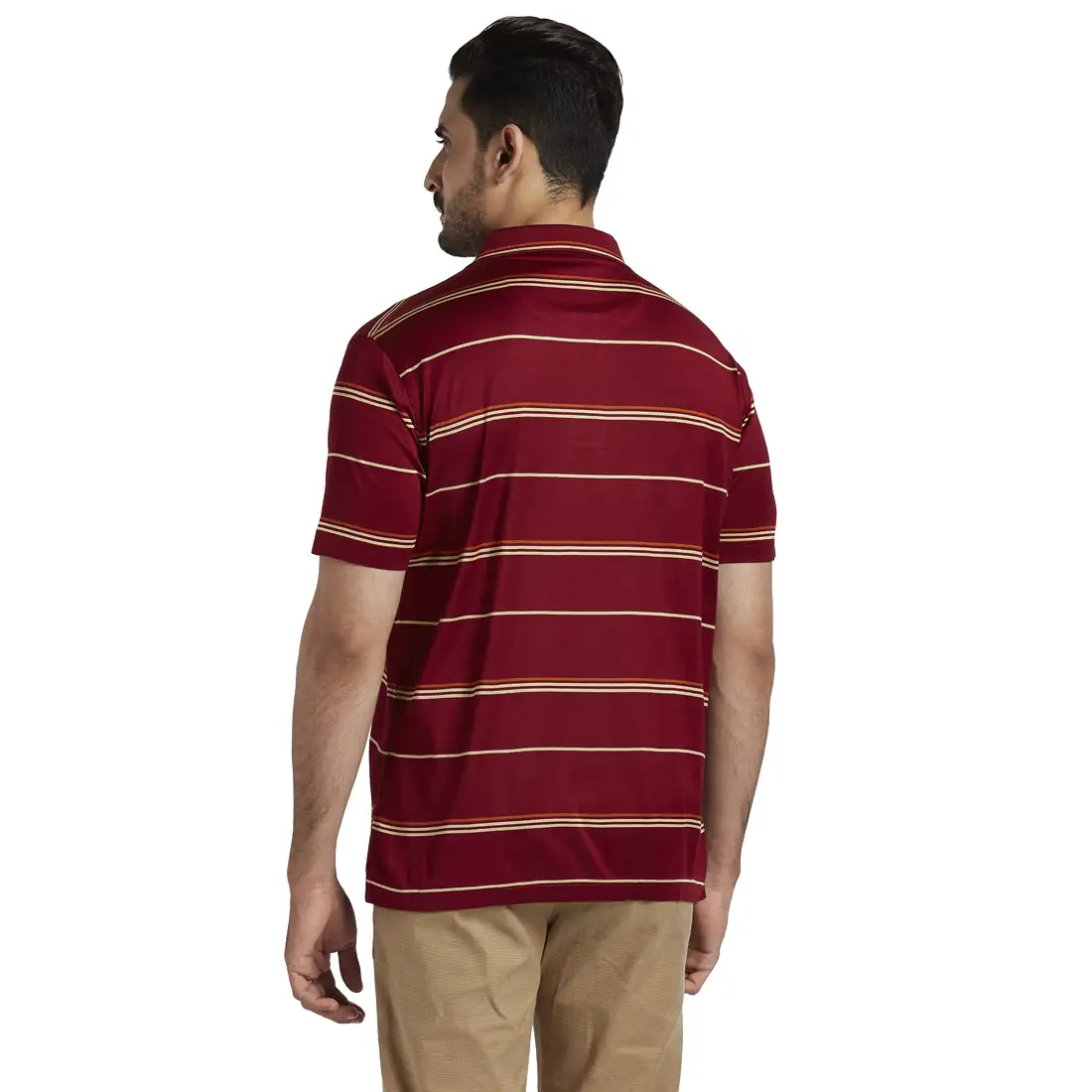 Men Maroon Classic Fit Stripe Cotton Half Sleeve T-Shirt - Image 4