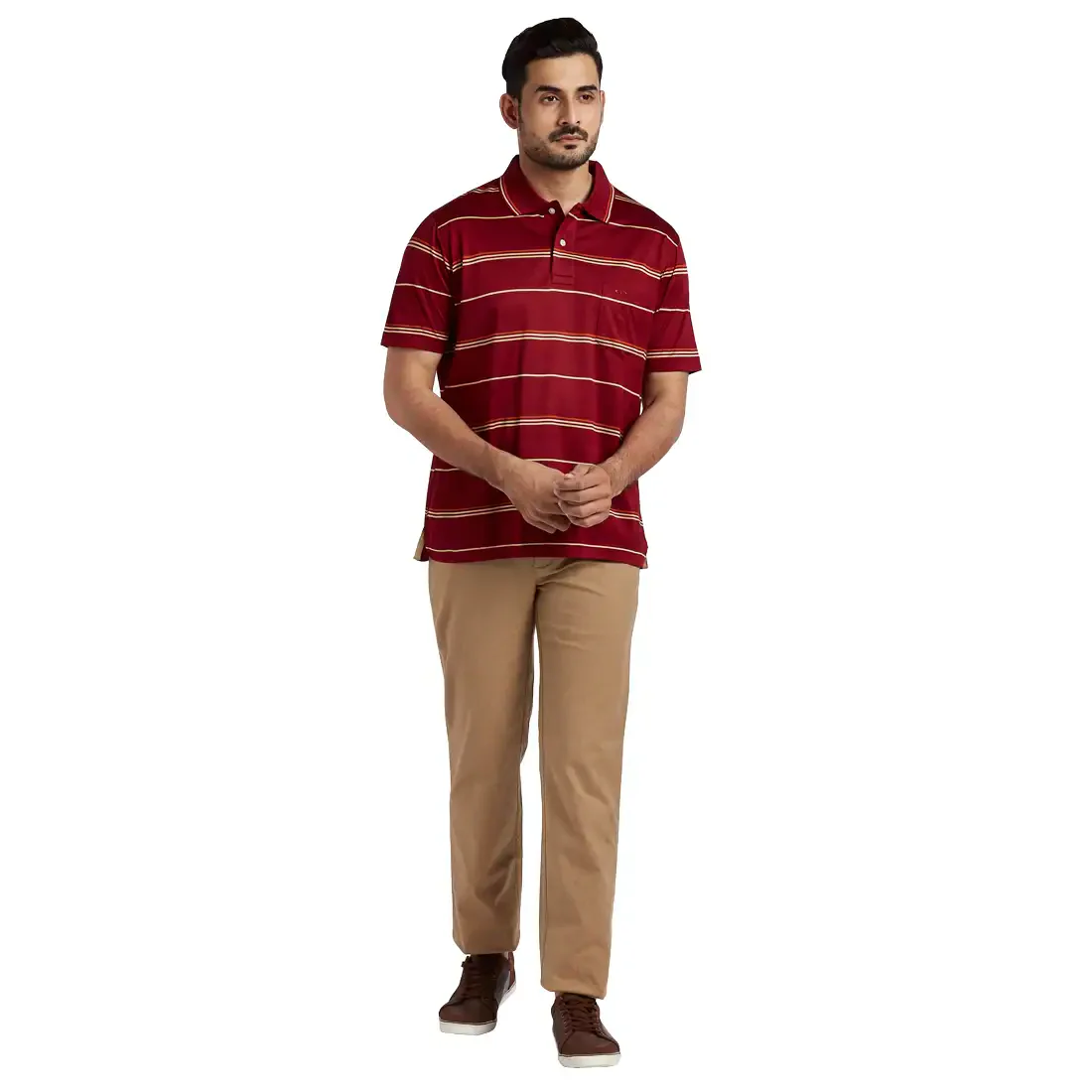 Men Maroon Classic Fit Stripe Cotton Half Sleeve T-Shirt - Image 5