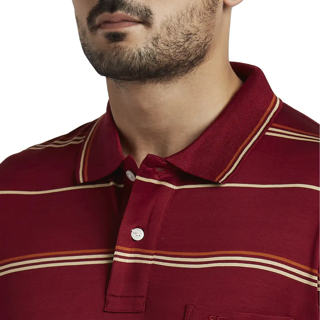 Men Maroon Classic Fit Stripe Cotton Half Sleeve T-Shirt - Image 6