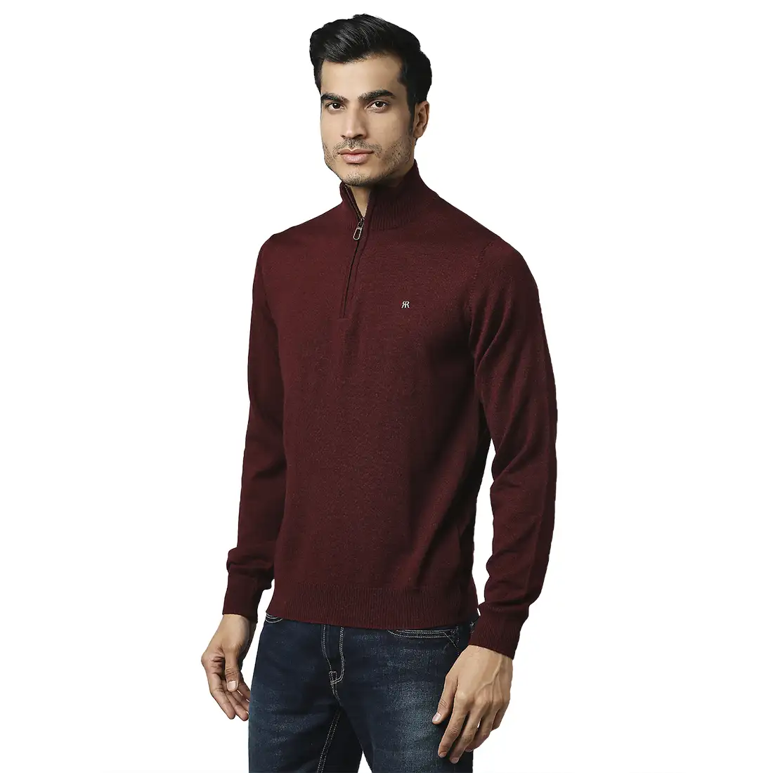Men Maroon Contemporary Fit Acrylic Wool Blend Crew Neck Collar Sweaters - Image 3
