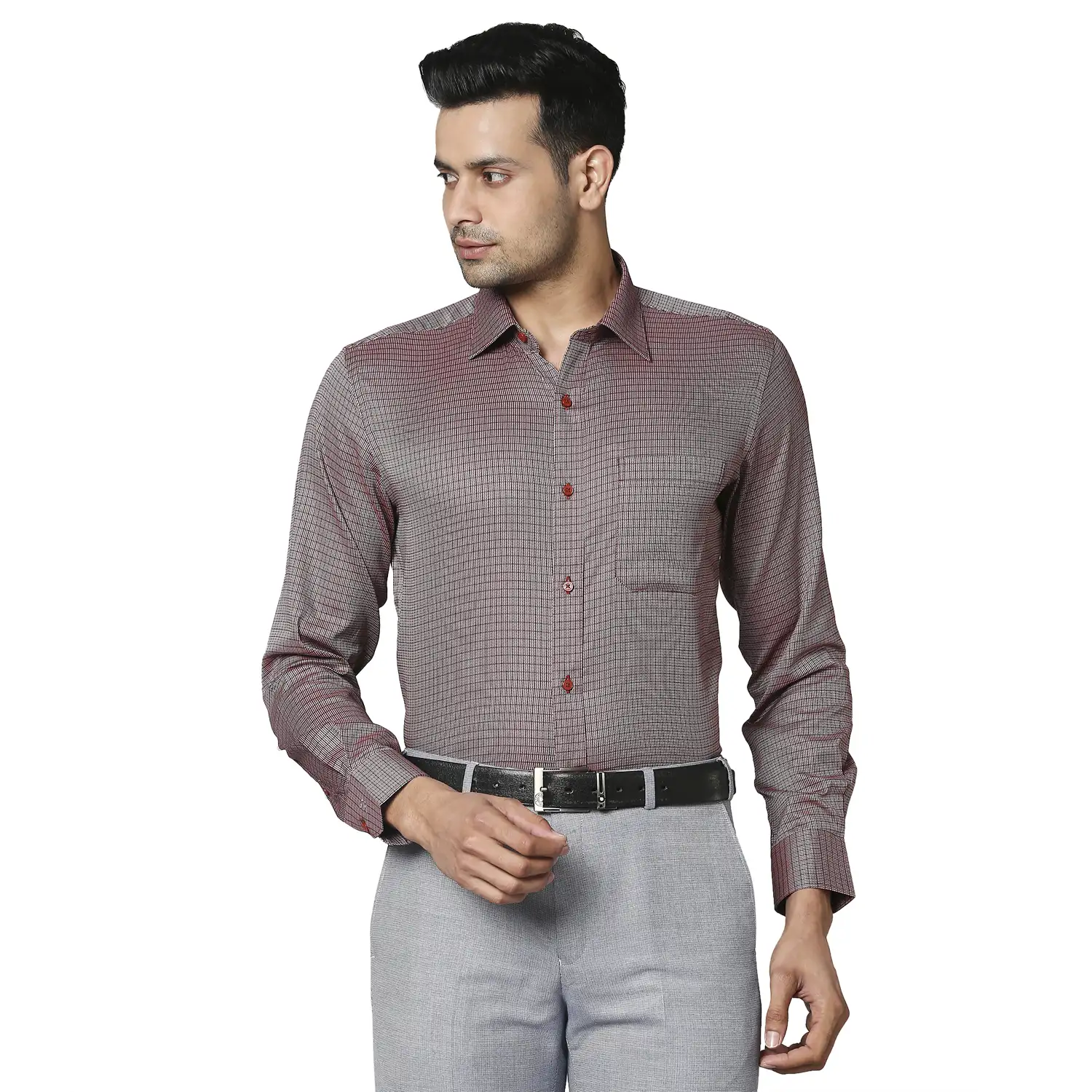 Men Maroon Contemporary Fit Checks Cotton Full Sleeve Shirts