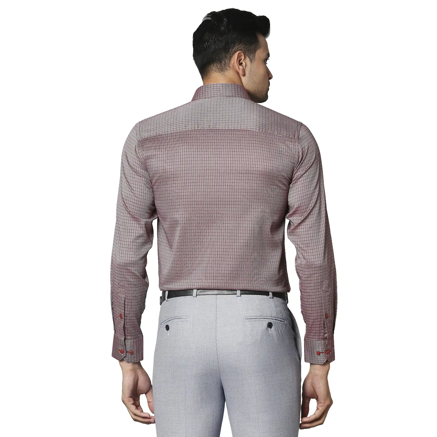 Men Maroon Contemporary Fit Checks Cotton Full Sleeve Shirts - Image 4