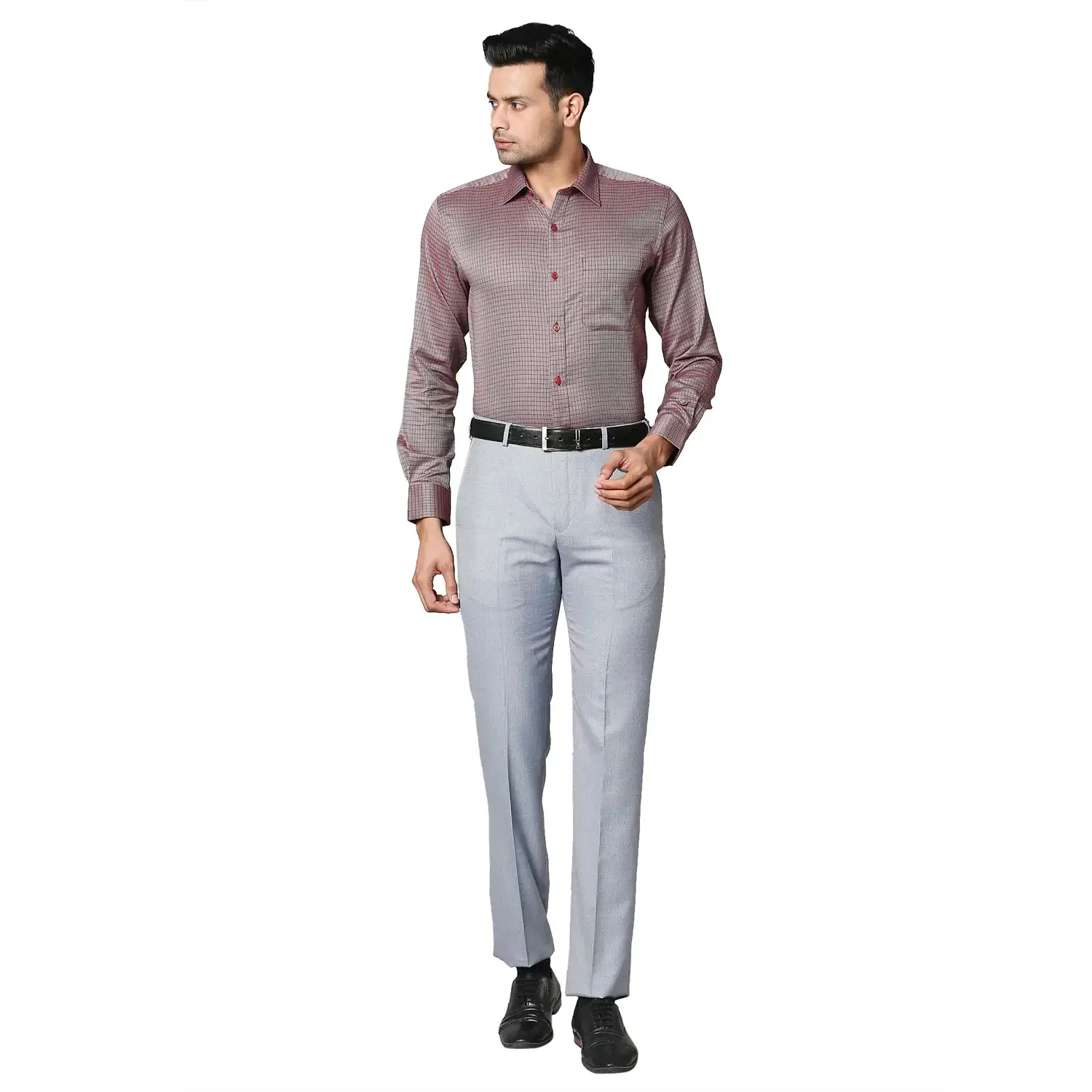 Men Maroon Contemporary Fit Checks Cotton Full Sleeve Shirts - Image 5