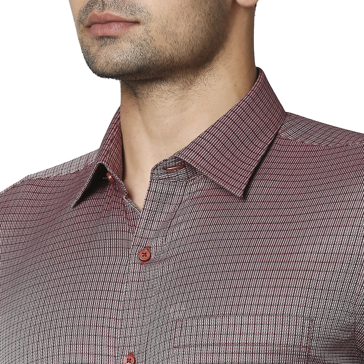 Men Maroon Contemporary Fit Checks Cotton Full Sleeve Shirts - Image 6