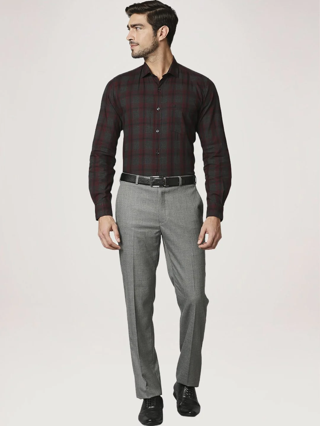 Men Maroon Contemporary Fit Checks Cotton Shirts - Image 2