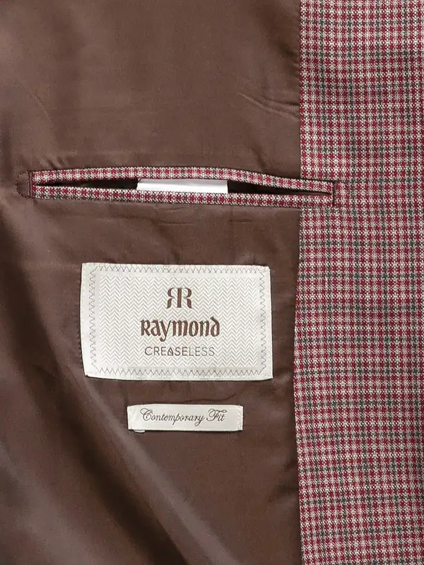 Raymond Men Maroon Contemporary Fit Checks Formal Jacket - Image 10