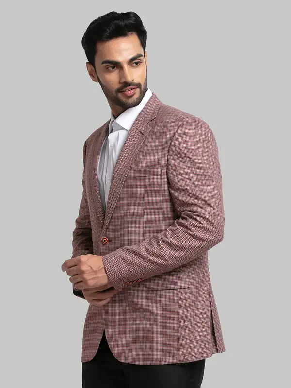 Raymond Men Maroon Contemporary Fit Checks Formal Jacket - Image 3