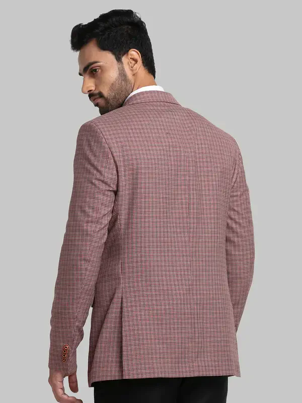 Raymond Men Maroon Contemporary Fit Checks Formal Jacket - Image 4