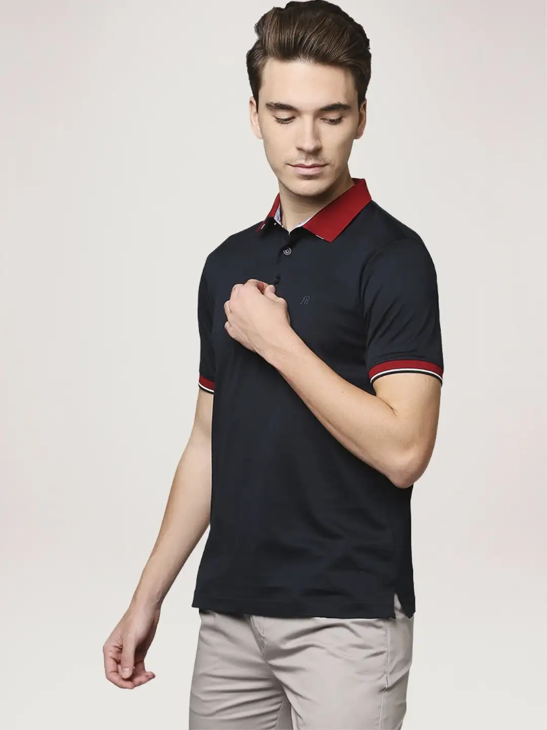 Men Maroon Contemporary Fit Checks Supima Cotton Round Neck Collar Polo T-Shirt - Image 5