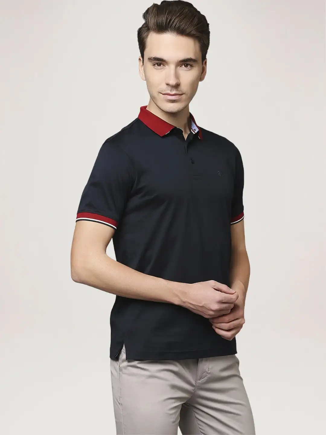 Men Maroon Contemporary Fit Checks Supima Cotton Round Neck Collar Polo T-Shirt - Image 6