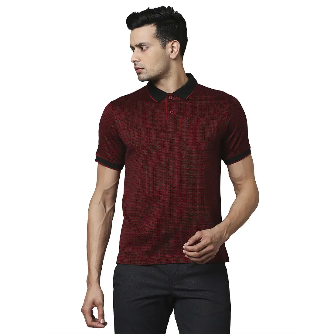 Men Maroon Contemporary Fit Jacquard Cotton Polo T-Shirt