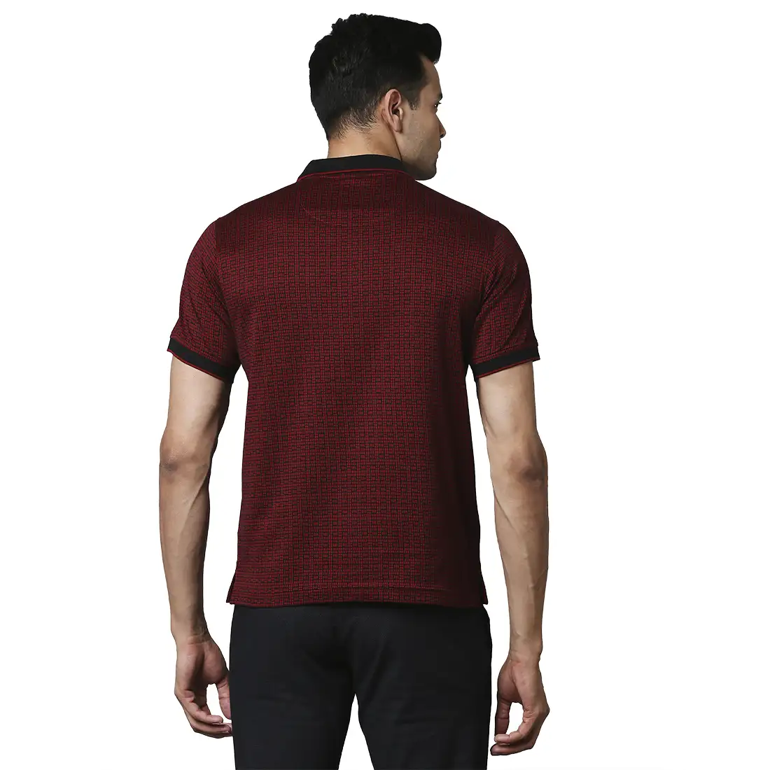 Men Maroon Contemporary Fit Jacquard Cotton Polo T-Shirt - Image 4