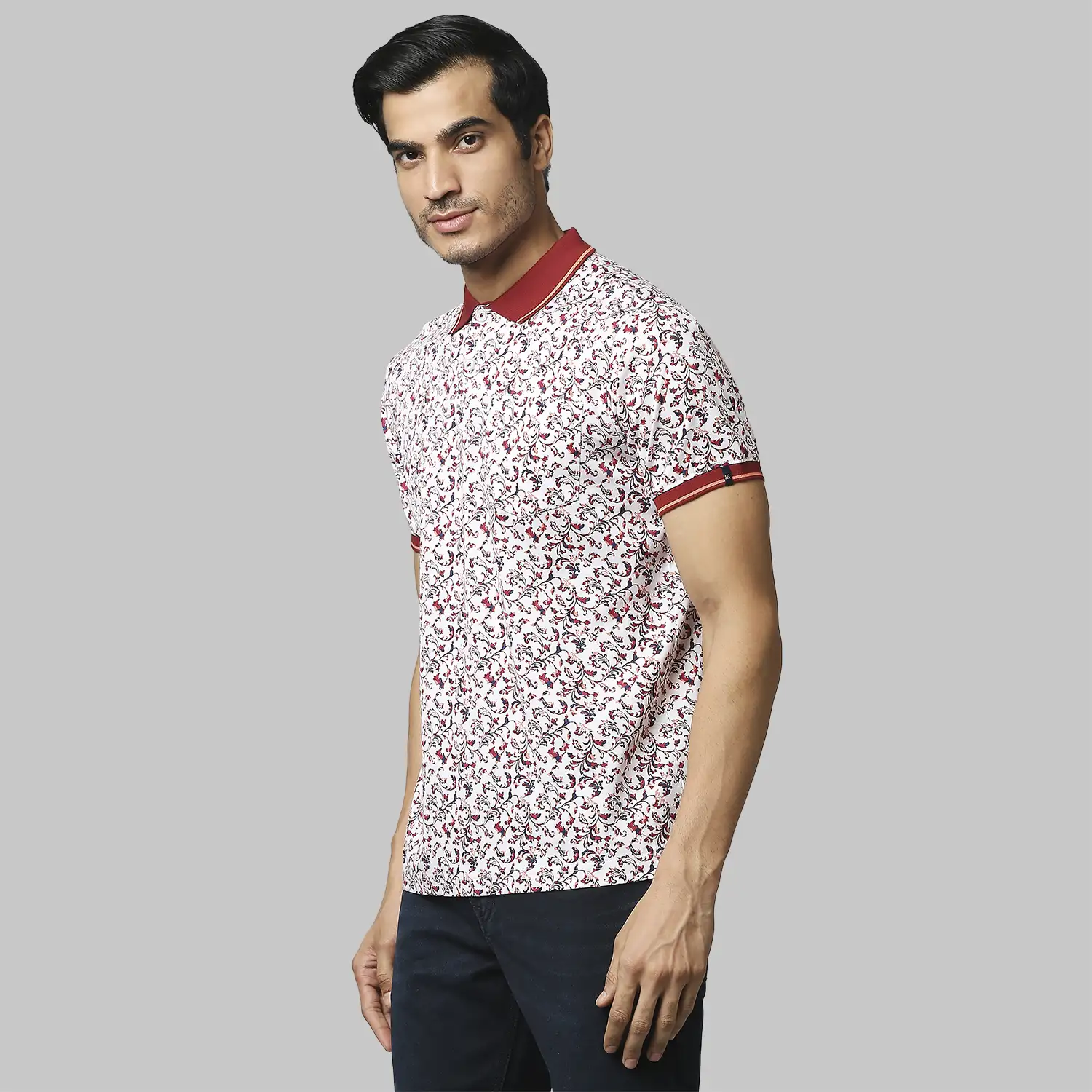 Men Maroon Contemporary Fit Print Cotton Polo T-Shirt - Image 3