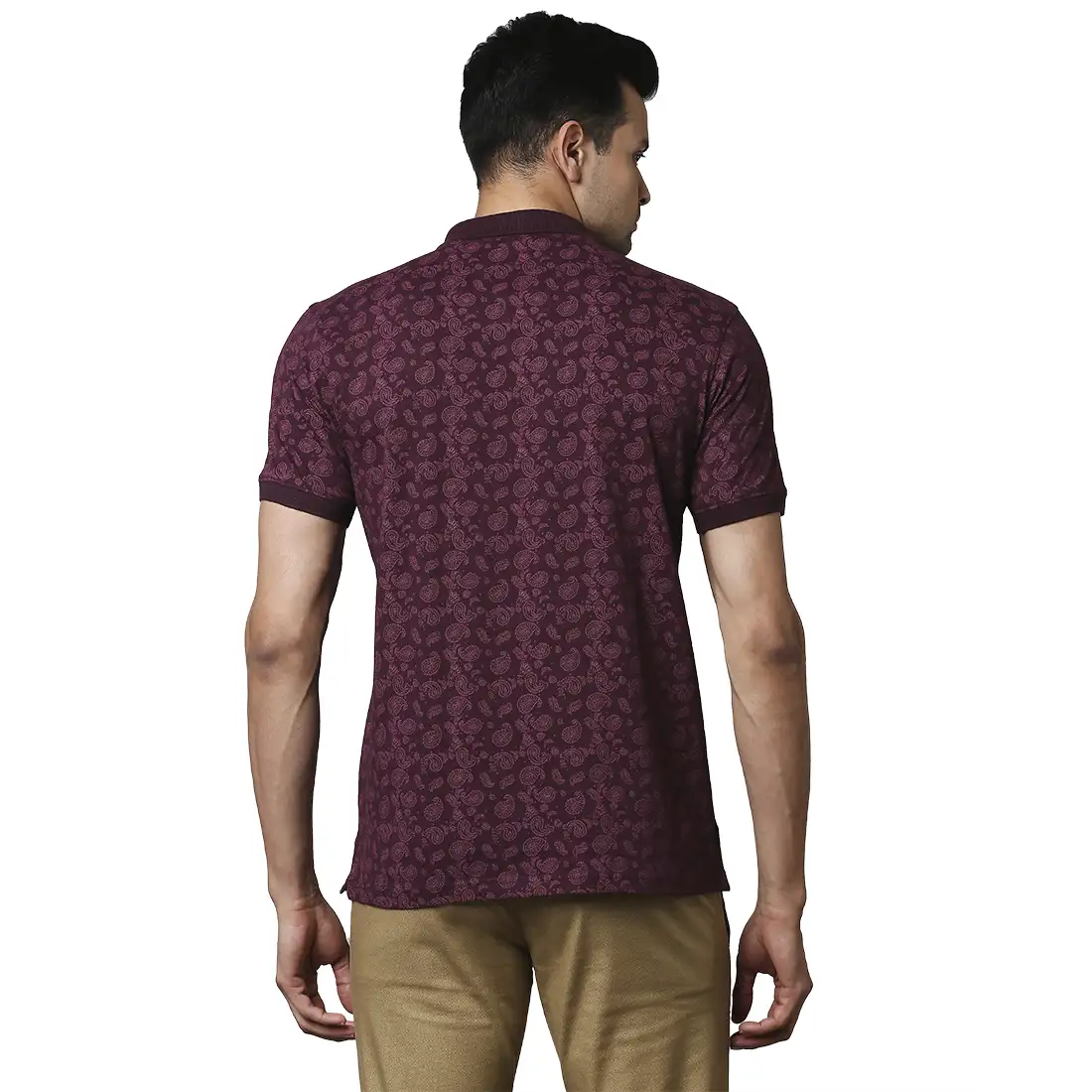 Men Maroon Contemporary Fit Print Cotton Polo T-Shirt - Image 4