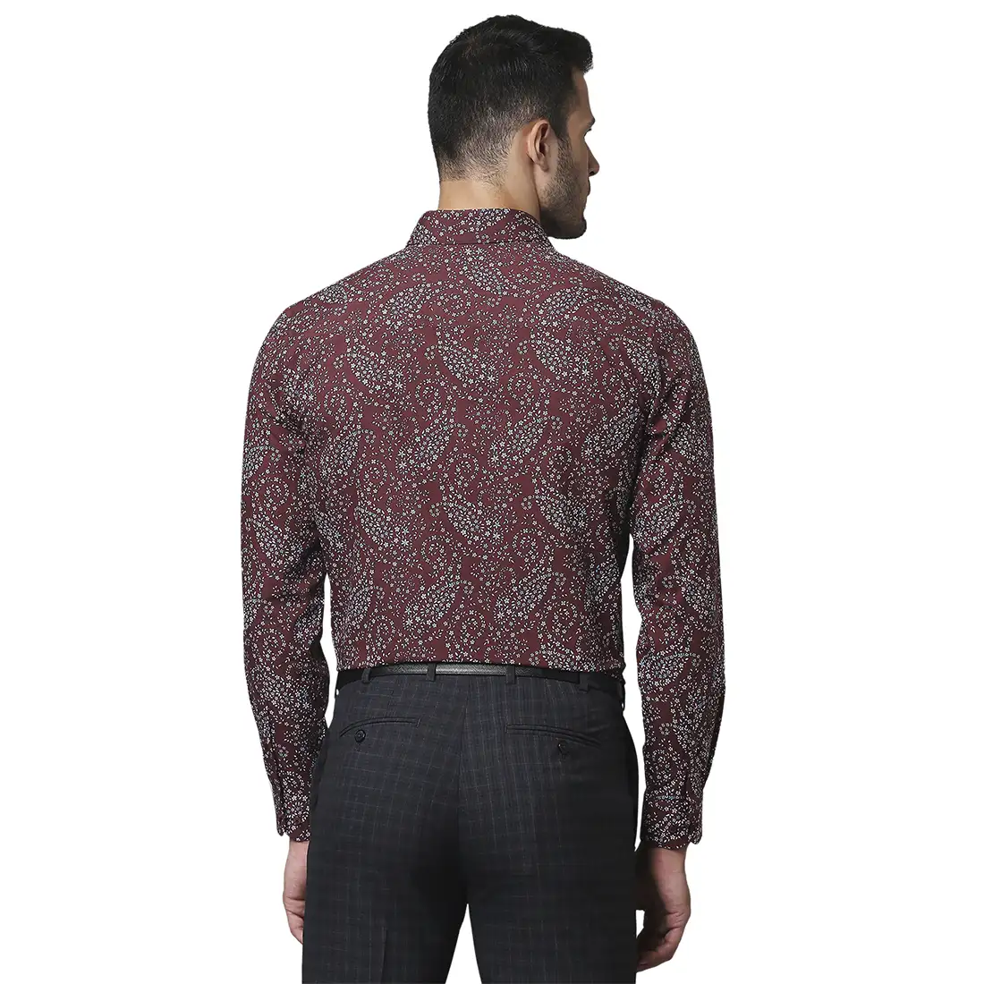 Men Maroon Contemporary Fit Print Cotton Shirts - Image 4
