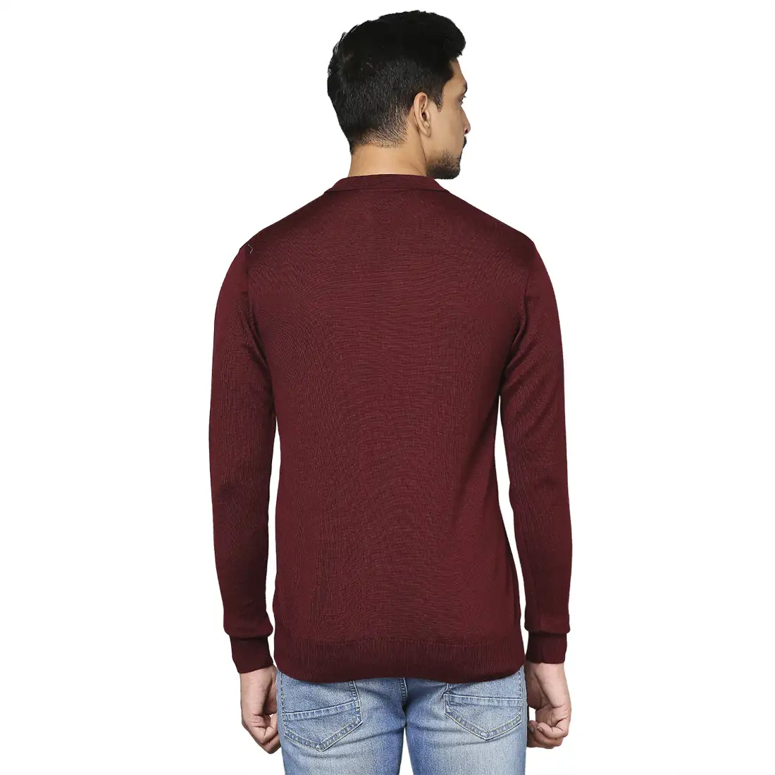 Men Maroon Contemporary Fit Solid Wool Blend Round Neck Collar Sweaters - Image 4