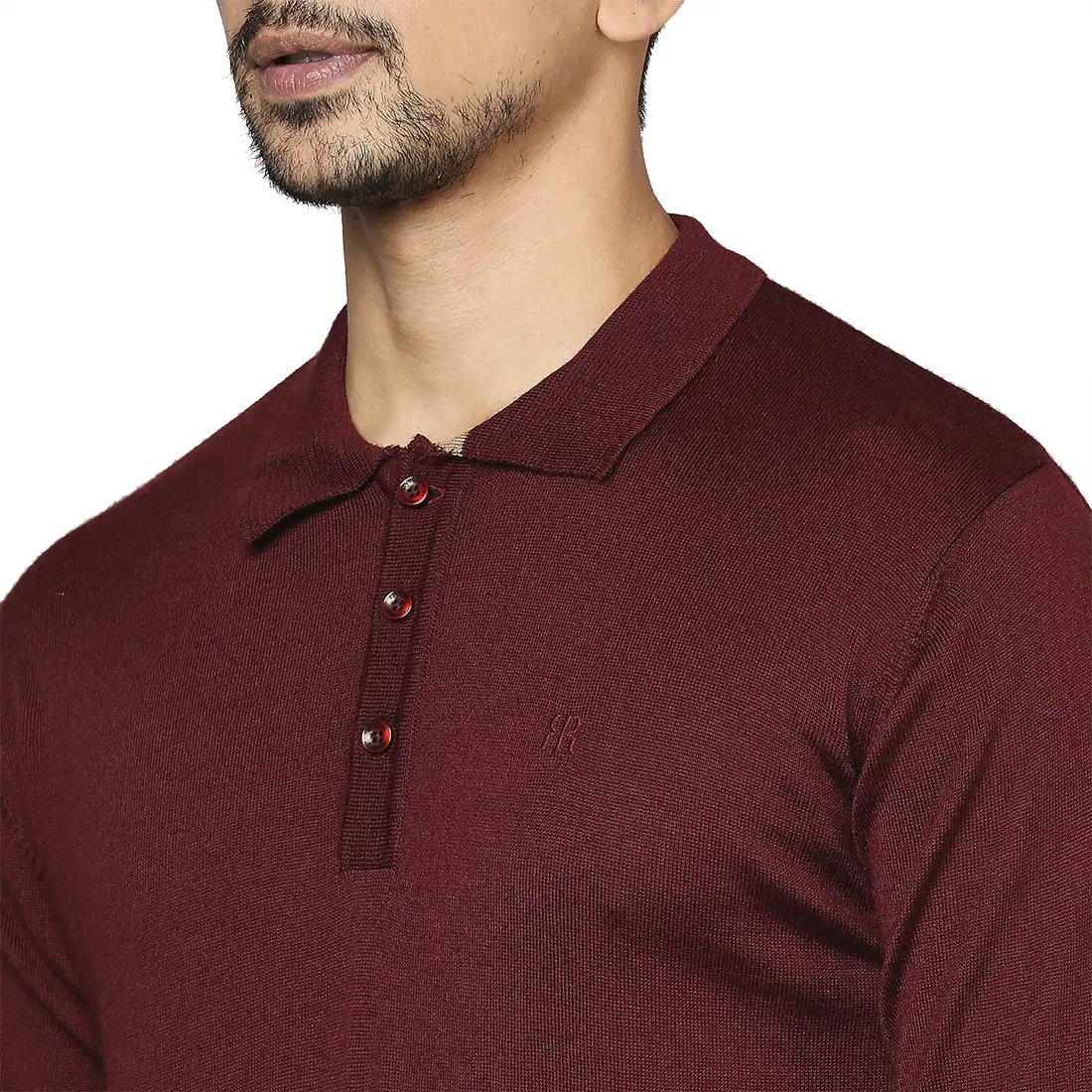 Men Maroon Contemporary Fit Solid Wool Blend Round Neck Collar Sweaters - Image 6