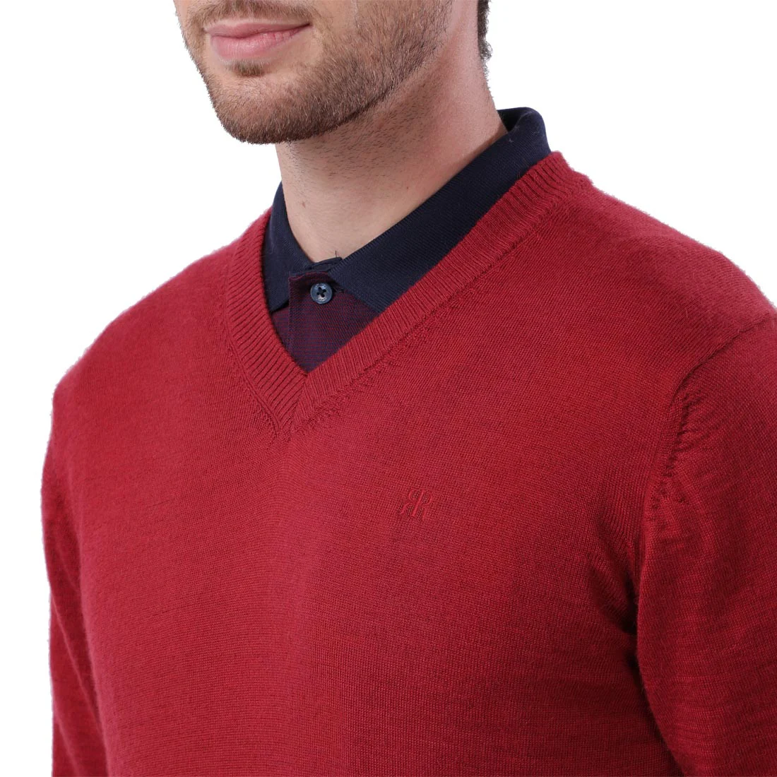 Men Maroon Contemporary Fit Wool Blend V Neck Collar Sweaters - Image 6