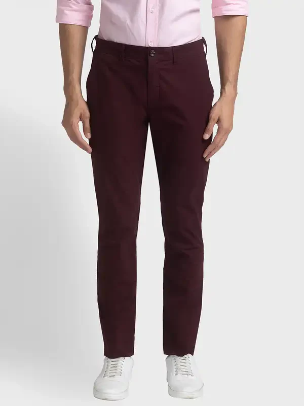 Men Maroon Nuvo Fit Solid Piece Dyed Cotton Blend Trouser