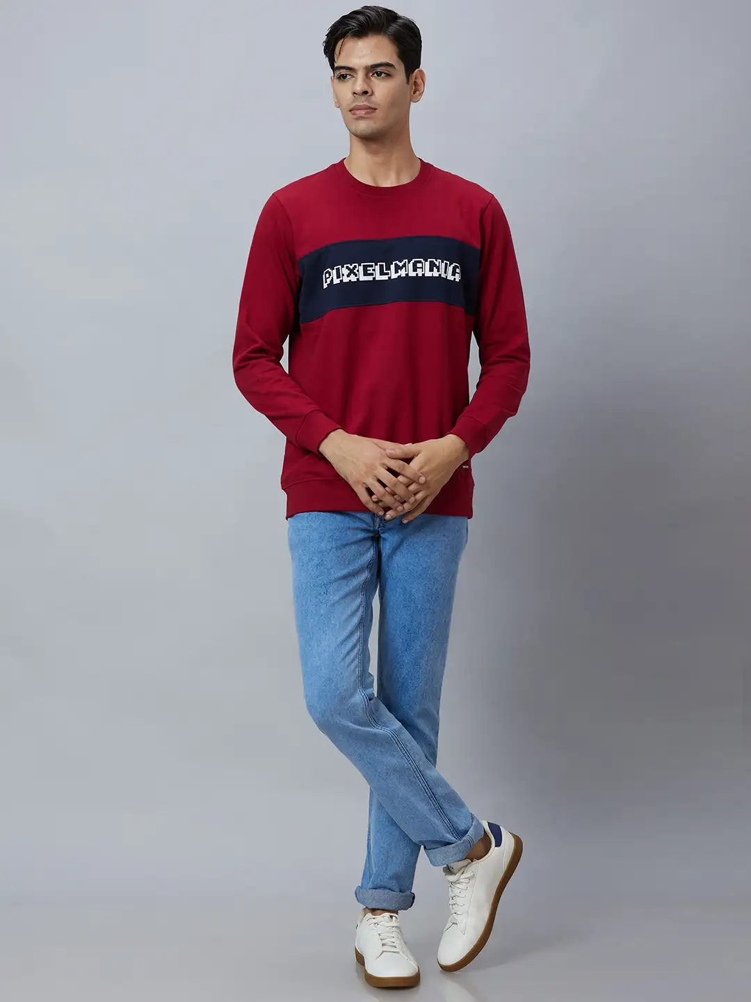 Men Maroon Regular Fit Graphic Cotton Blend Sweatshirts - Image 5