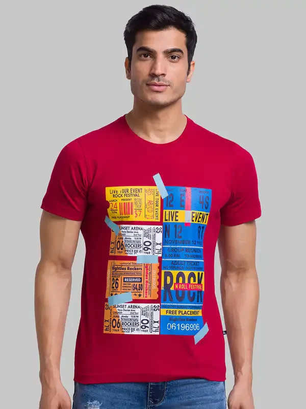 Men Maroon Regular Fit Graphic Cotton T-Shirt