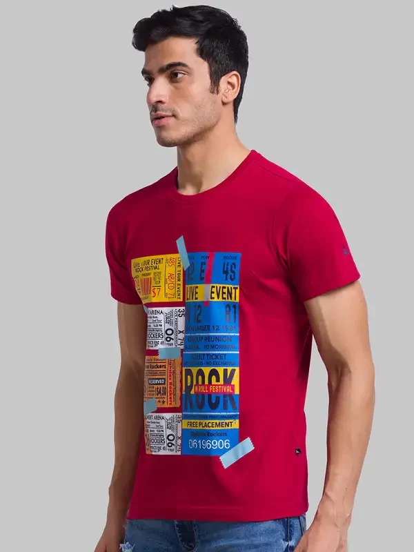 Men Maroon Regular Fit Graphic Cotton T-Shirt - Image 3