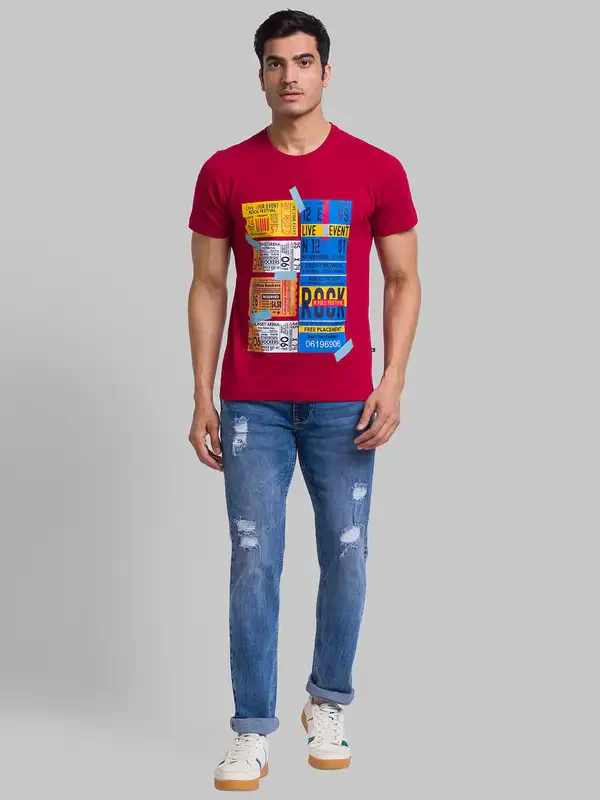 Men Maroon Regular Fit Graphic Cotton T-Shirt - Image 5