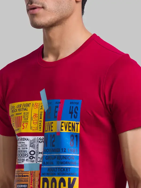 Men Maroon Regular Fit Graphic Cotton T-Shirt - Image 6