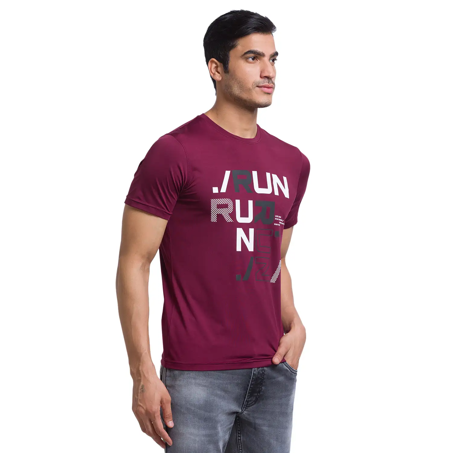 Men Maroon Regular Fit Graphic Polyester T-Shirt - Image 2