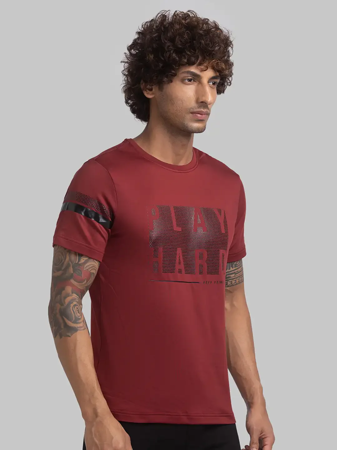 Men Maroon Regular Fit Print Polyester Round Collar T-Shirt - Image 2
