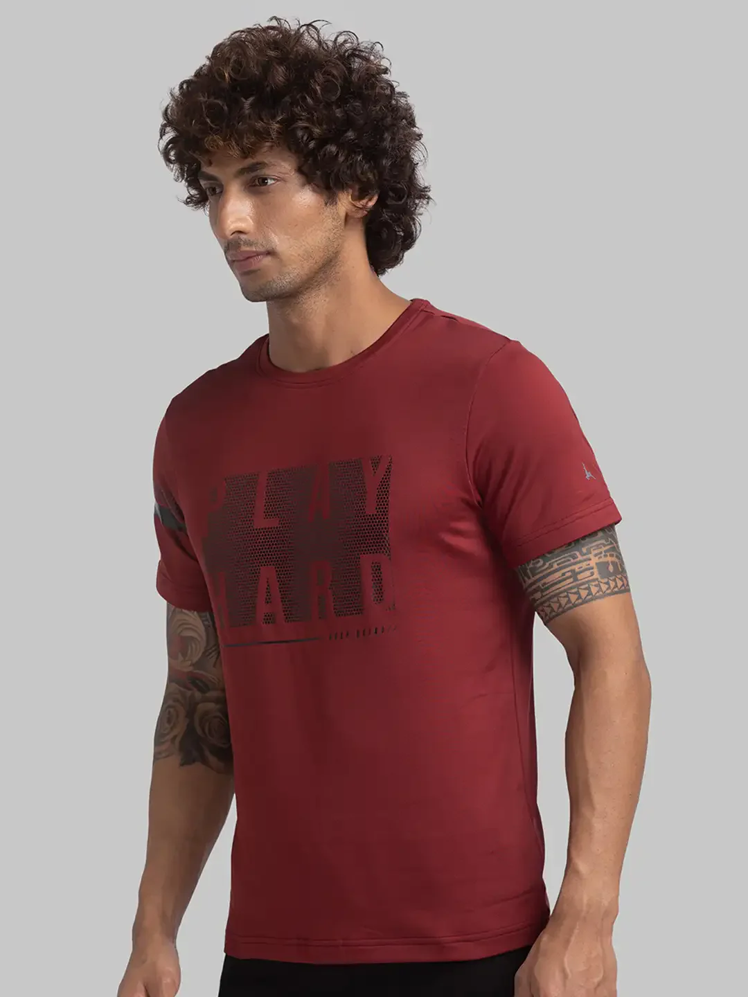 Men Maroon Regular Fit Print Polyester Round Collar T-Shirt - Image 3