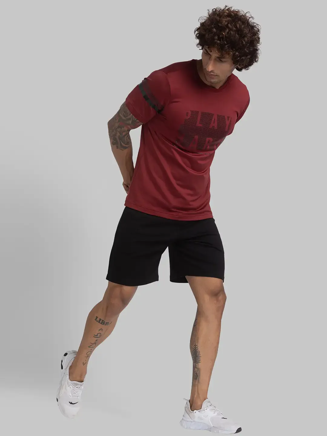 Men Maroon Regular Fit Print Polyester Round Collar T-Shirt - Image 5