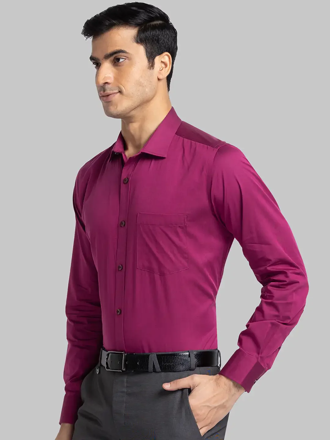 Men Maroon Regular Fit Solid Cotton Full Sleeve Shirts - Image 3