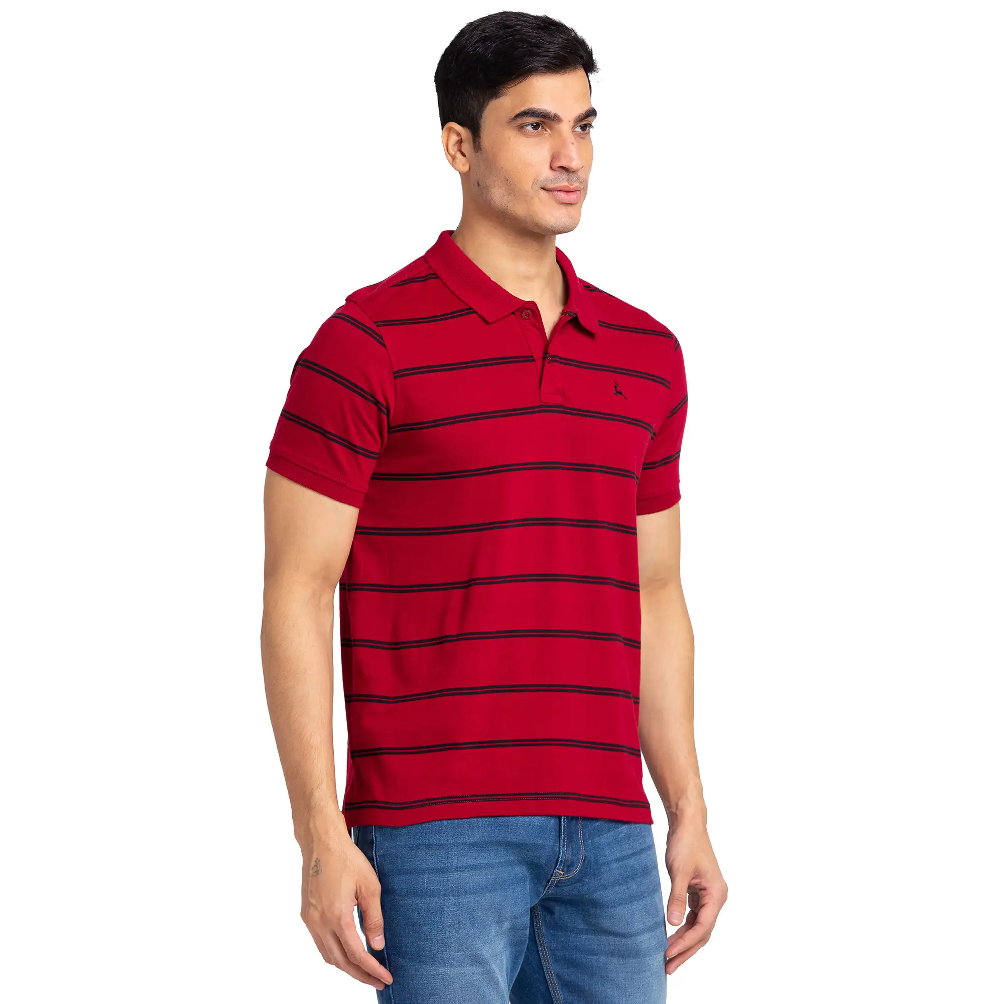 Men Maroon Regular Fit Yarn Dyed Cotton Round Neck Collar Polo T-Shirt