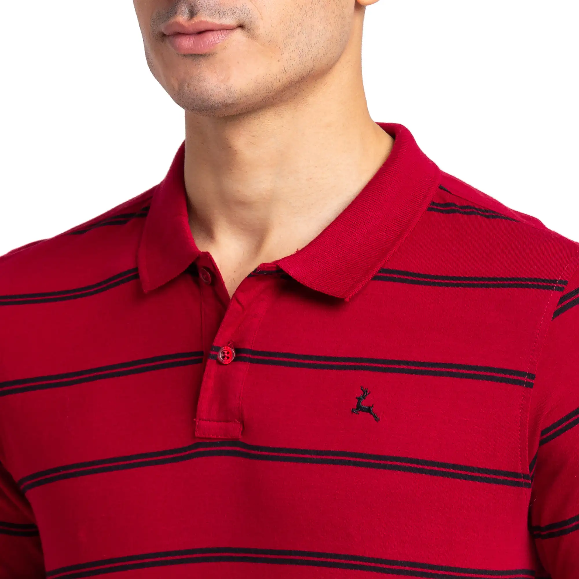 Men Maroon Regular Fit Yarn Dyed Cotton Round Neck Collar Polo T-Shirt - Image 5