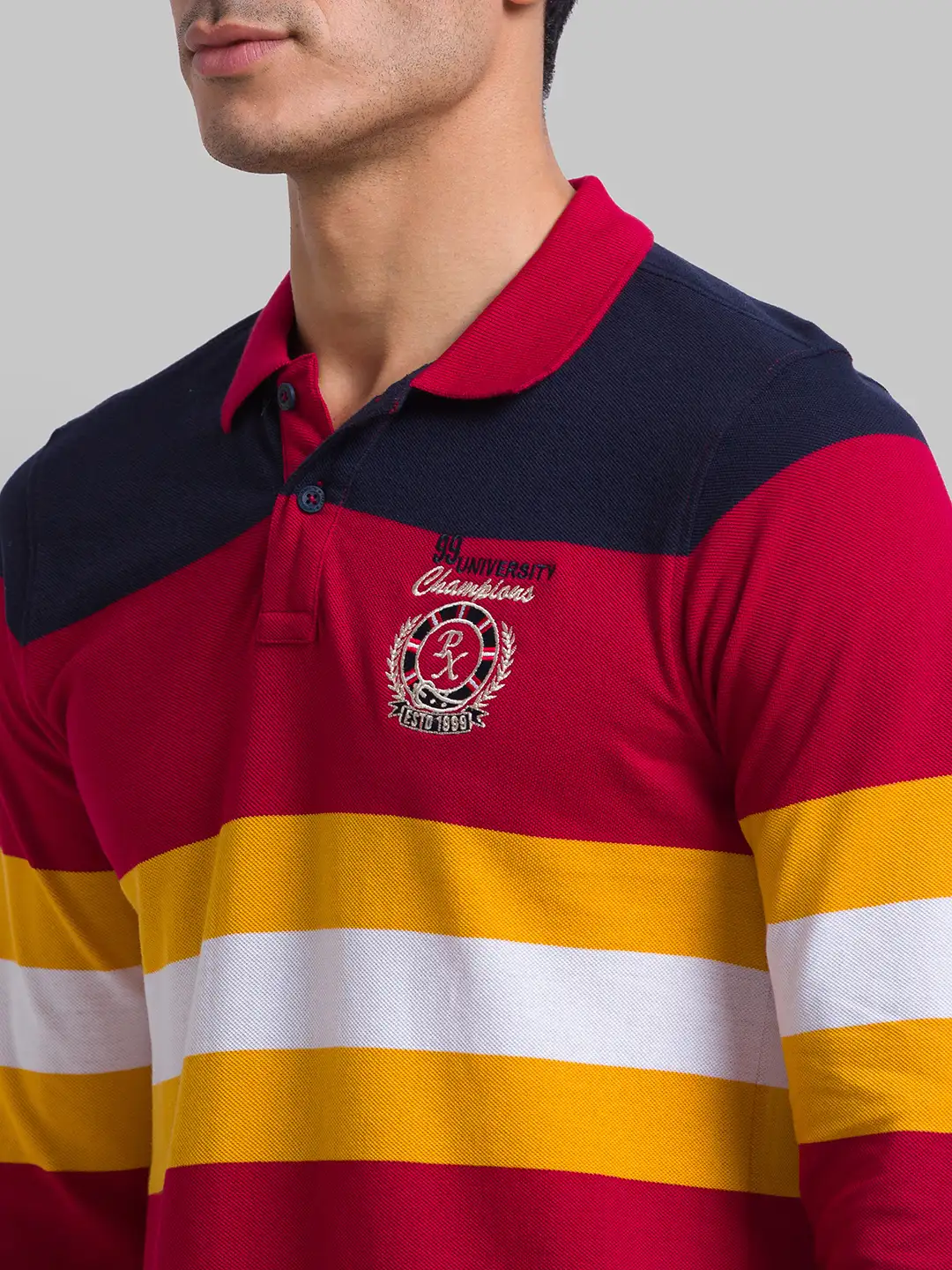 Men Maroon Regular Fit Yarn Dyed Cotton Round Neck Collar Polo T-Shirt - Image 6