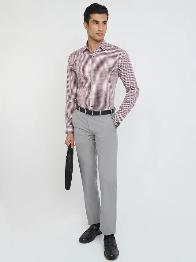 Men Maroon Slim Fit Checks Cotton Shirts - Image 5