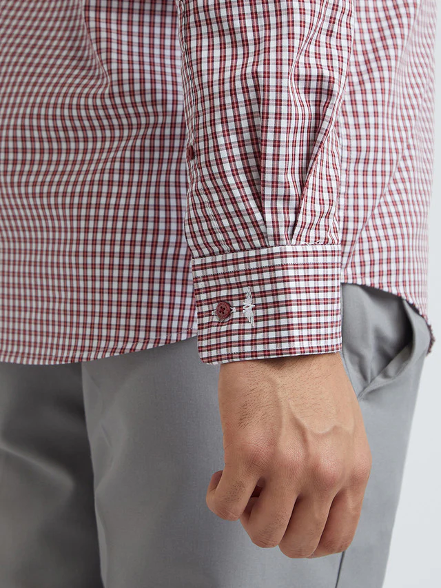 Men Maroon Slim Fit Checks Cotton Shirts - Image 7