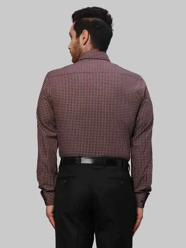 Men Maroon Slim Fit Checks Cotton Shirts - Image 5
