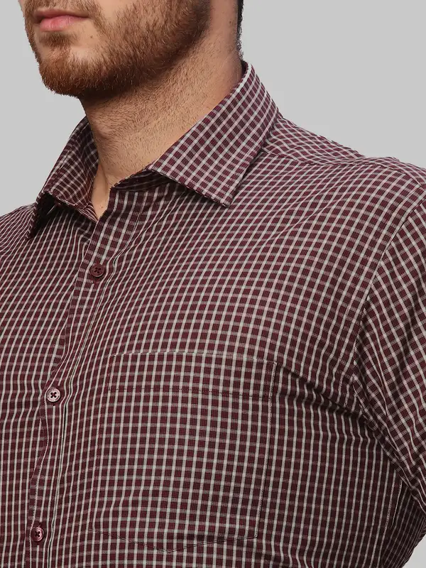 Men Maroon Slim Fit Checks Cotton Shirts - Image 7