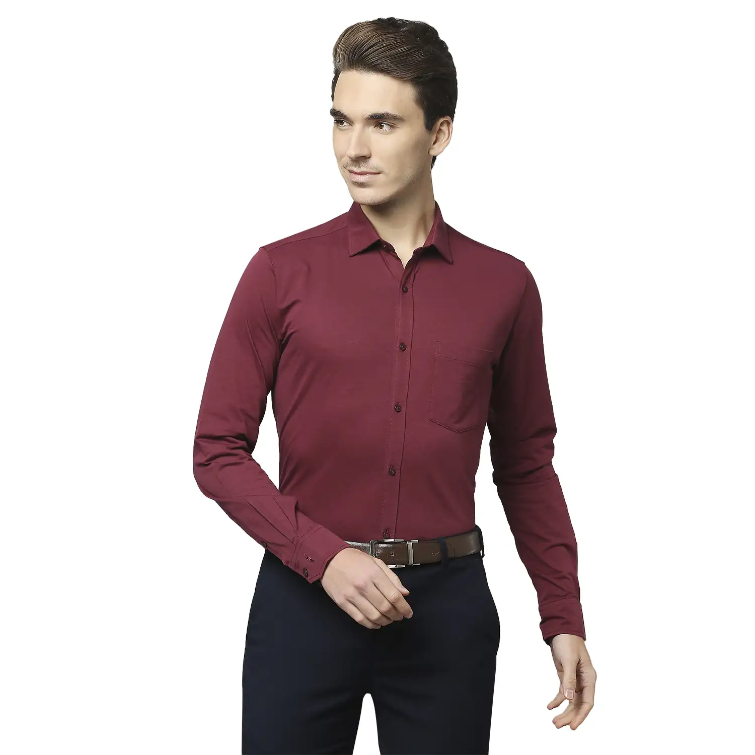 Men Maroon Slim Fit Solid Cotton Blend Shirts