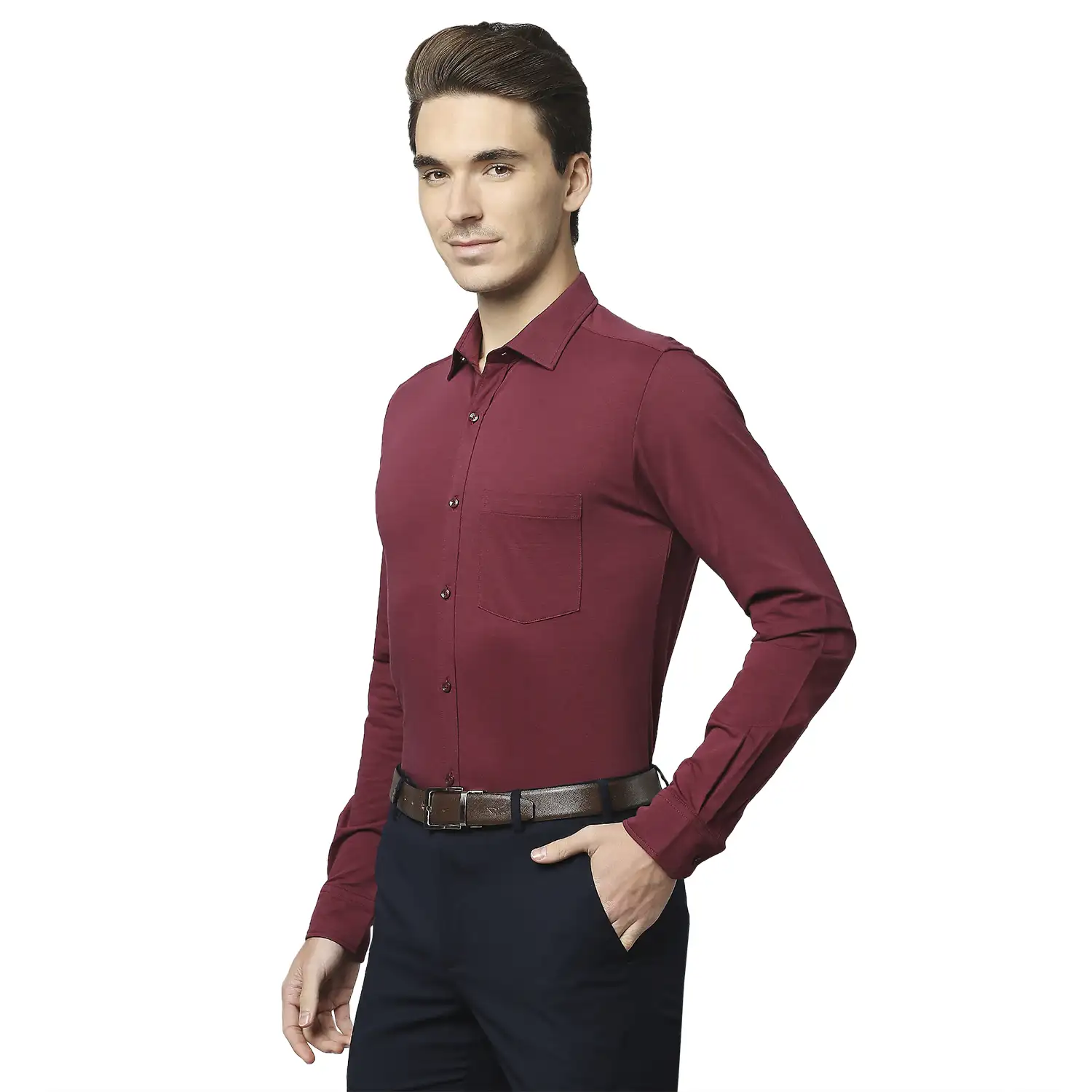 Men Maroon Slim Fit Solid Cotton Blend Shirts - Image 3