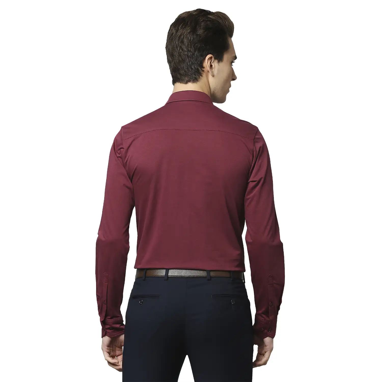 Men Maroon Slim Fit Solid Cotton Blend Shirts - Image 4